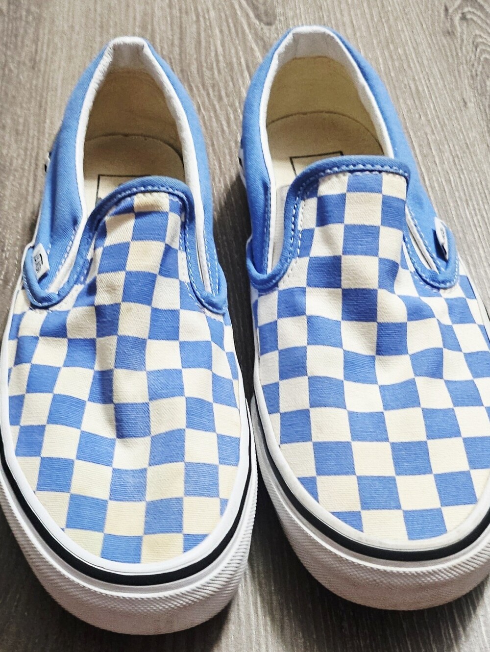 VANS light blue/cream checkerboard slip on sneakers multisex mens 6 womens 7.5